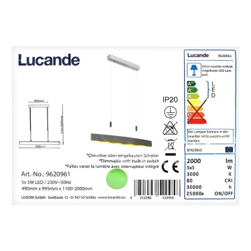 Lucande - LED Dimmelhető csillár zsinóron LIO 5xLED/5W/230V