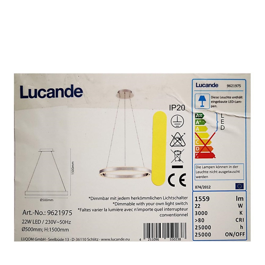Lucande - LED Dimmelhető csillár zsinóron LYANI LED/20,5W/230V
