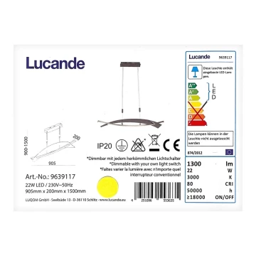 Lucande - LED Dimmelhető csillár zsinóron MARIJA LED/22W/230V