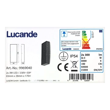 Lucande - LED Kültéri fali lámpa CORDA 2xLED/3W/230V IP54