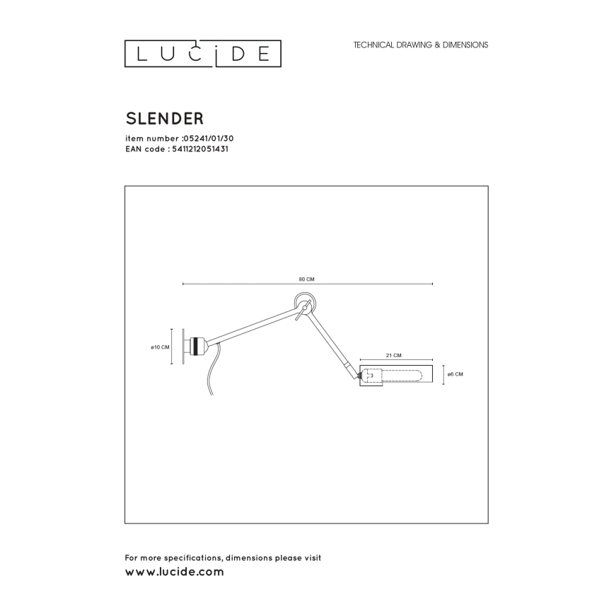Lucide 05241/01/30 - Fali lámpa SLENDER 1xE27/25W/230V