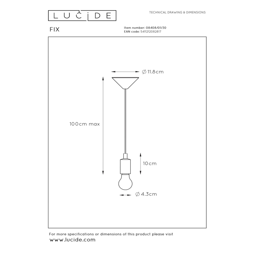 Lucide 08408/01/30 - Csillár zsinóron FIX 1xE27/60W/230V