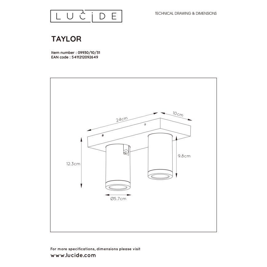 Lucide 09930/10/31 - LED Dimmelhető spotlámpa TAYLOR 2xGU10/5W/230V IP44