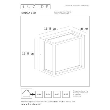 Lucide 15801/10/30 - LED Kültéri fali lámpa SINGA LED/10W/230V IP54