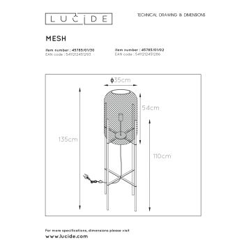 Lucide 45785/01/30 - Állólámpa MESH 1xE27/40W/230V fekete