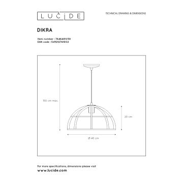 Lucide 76464/01/30 - Csillár zsinóron DIKRA 1xE27/60W/230V