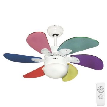 Mennyezeti ventilátor 1xE27/70W/230V átm. 90 cm színes + távirányítás