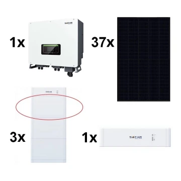 Napelemes készlet SOFAR Solar - 14,8kWp panel RISEN Full Black +15kW SOLAX átalakító 3p + 15kWh elemek SOFAR akkumulátorvezérlő egységgel