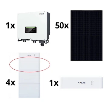 Napelemes készlet SOFAR Solar - 20kWp panel RISEN Full Black + 20kW SOLAX átalakító 3p + 20 kWh elemek SOFAR akkumulátorvezérlő egységgel