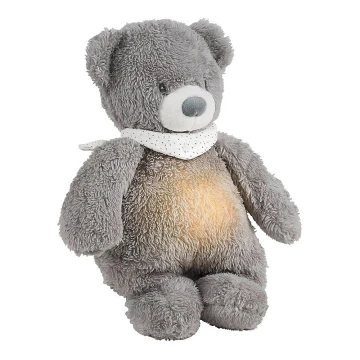 Nattou - Snuggle buddy dallammal és világítással SLEEPY BEAR 4in1 szürke