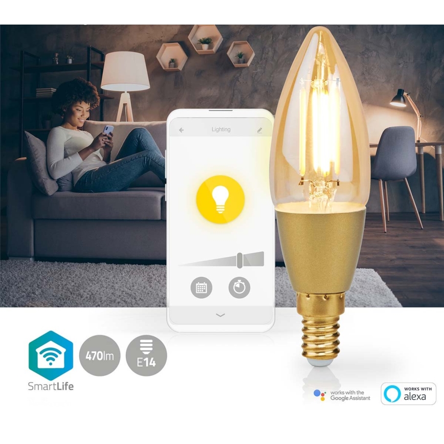 LED Dimmelhető izzó Smartlife E14/4,9W/230V 1800-3000K Wi-Fi Tuya