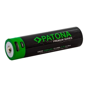 PATONA - Akkumulátor 18650 Li-lon 3350mAh PREMIUM 3,7V -val USB-C töltő