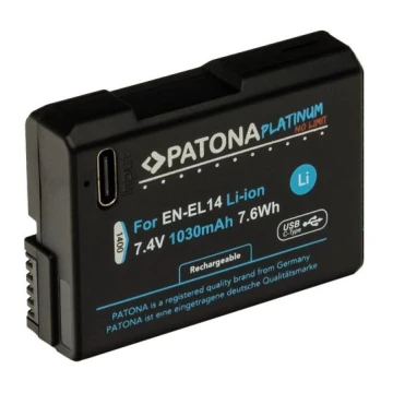 PATONA - Akkumulátor Nikon EN-EL14/EN-EL14A 1030mAh Li-Ion Platinum USB-C töltő