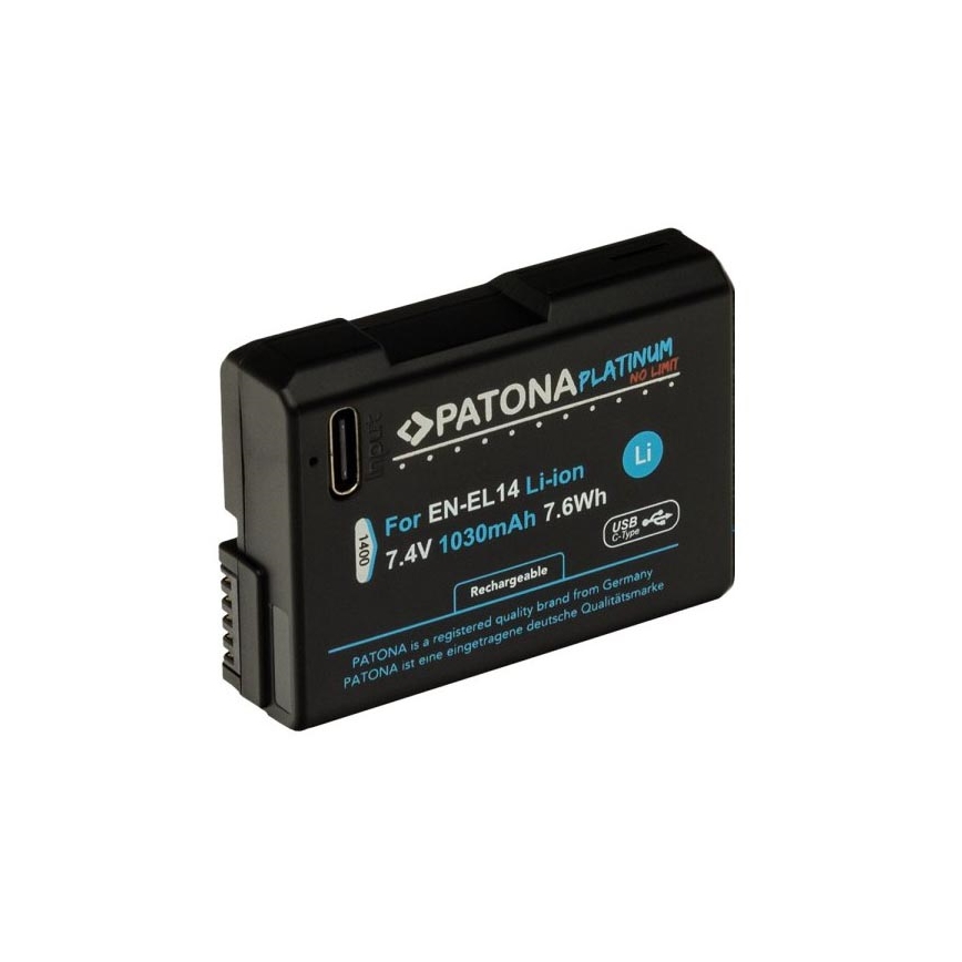 PATONA - Akkumulátor Nikon EN-EL14/EN-EL14A 1030mAh Li-Ion Platinum USB-C töltő