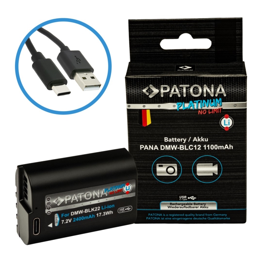 PATONA - Akkumulátor Panasonic DMW-BLC12 1100mAh Li-Ion Platinum USB-C töltő