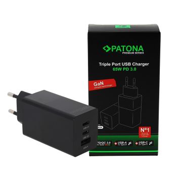 PATONA -Töltő adapter 2xUSB-C + 1xUSB-A Power Delivery 65W/230V