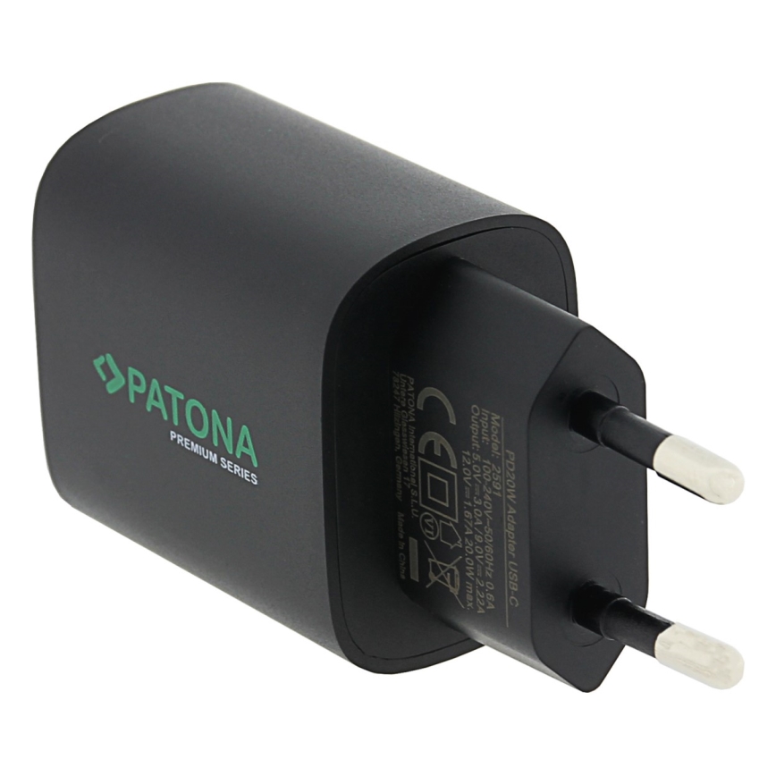 PATONA - Töltő USB-C Power delivery 20W/230V fekete