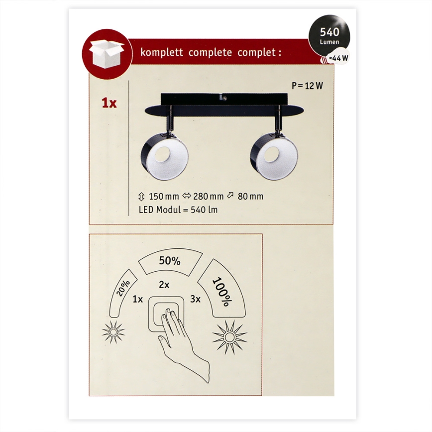 Paulmann 66729 - 2xLED/6W Dimmelhető spotlámpa FUNNEL 230V