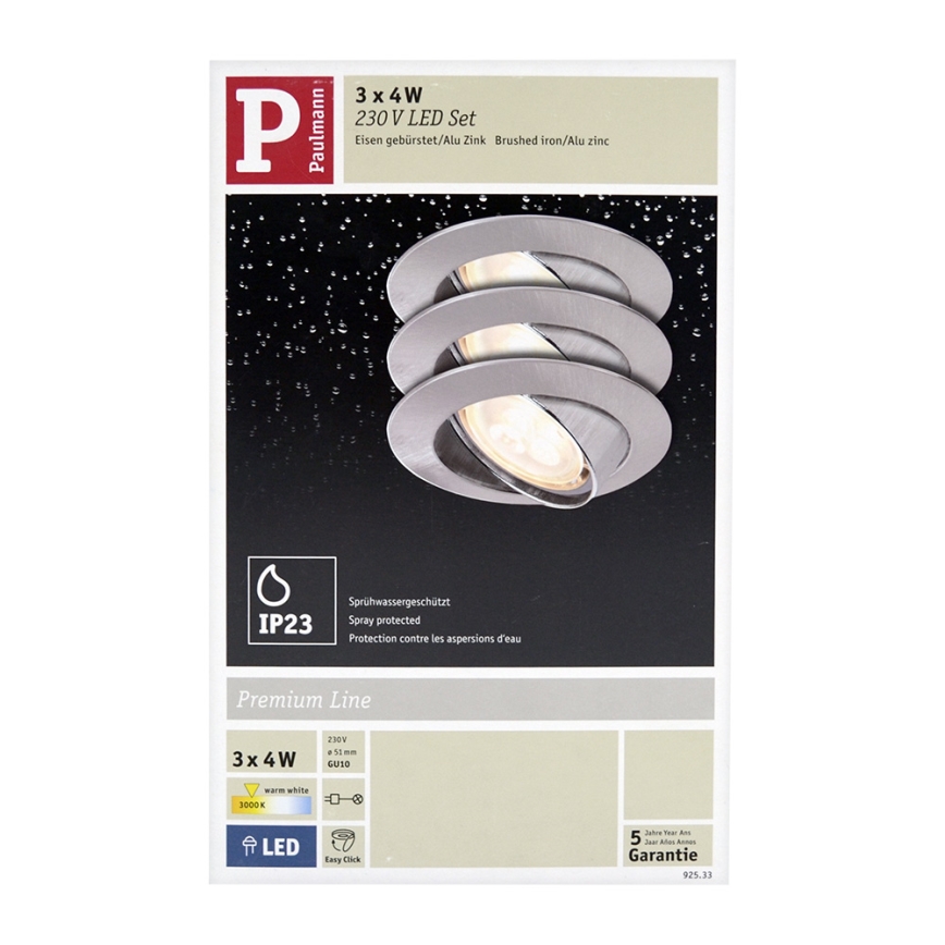 Paulmann 92533 - Készlet 3x Beépíthető lámpa PREMIUM LINE 3xGU10-LED/4W/230V