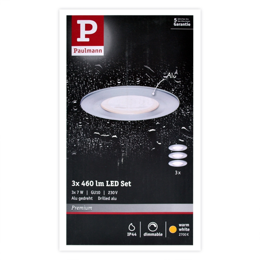 Paulmann 93598 - KÉSZLET 3x LED GU10/7W IP44 Dimmelhető fürdőszobai lámpa NOVA 230V