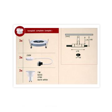 Paulmann 93598 - KÉSZLET 3x LED GU10/7W IP44 Dimmelhető fürdőszobai lámpa NOVA 230V