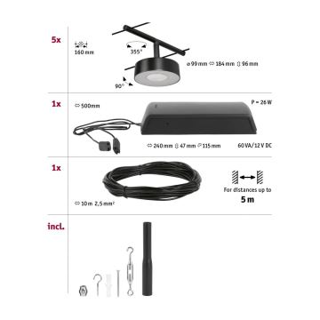 Paulmann 94479 - KÉSZLET 5xLED/5W Spotlámpa sínrendszerhez CIRCLE 230V fekete