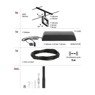 Paulmann 94485 - KÉSZLET 5xLED/4,8W Spotlámpa sínrendszerhez FRAME 230V fekete