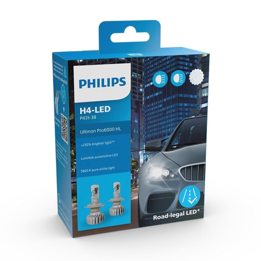 Philips 11342U6000X2 - KÉSZLET 2x LED Autó izzó Ultinon Pro6000 H4 PX426d/18W/12V 5800K