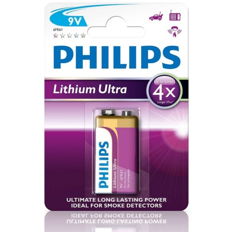 Philips 6FR61LB1A/10 - Lítium elem 6LR61 LITHIUM ULTRA 9V 600mAh
