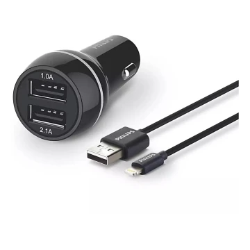 Philips DLP2357V/10 - Autós töltő 2xUSB/12V + USB kábel/lightning konnektor