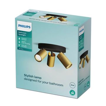 Philips - Fürdőszobai spotlámpa IDRIS 3xGU10/5W/230V IP44 fekete/arany