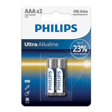 Philips LR03E2B/10 - 2 db alkáli elem AAA ULTRA ALKALINE 1,5V 1250mAh