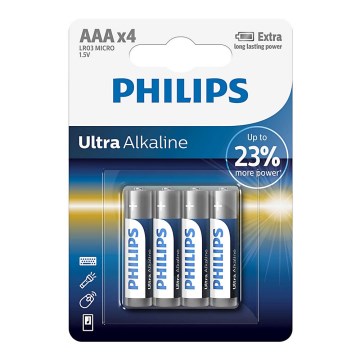 Philips LR03E4B/10 - 4db alkáli elem AAA ULTRA ALKALINE 1,5V 1250mAh