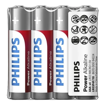 Philips LR03P4F/10 - 4 db alkáli elem AAA POWER ALKALINE 1,5V 1150mAh