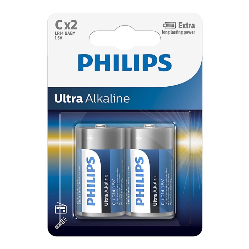 Philips LR14E2B/10 - 2db alkáli elem C ULTRA ALKALINE 1,5V 7500mAh