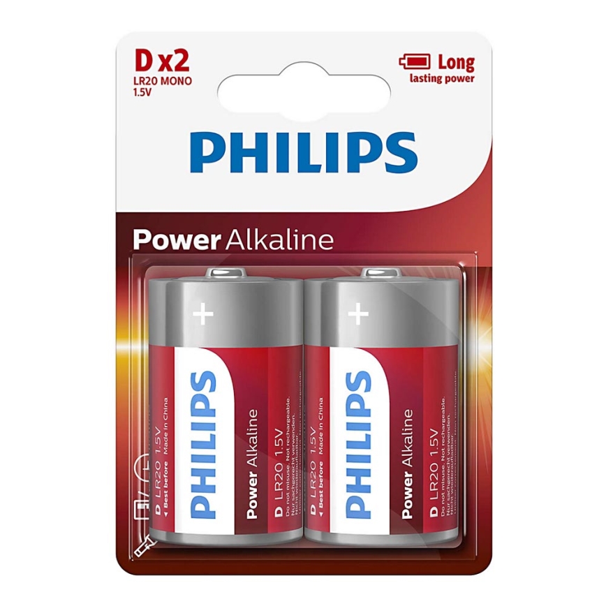 Philips LR20P2B/10 - 2 db alkáli elem D POWER ALKALINE 1,5V 14500mAh