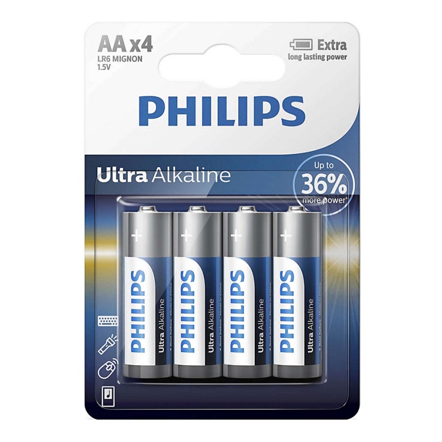 Philips LR6E4B/10 - 4 db alkáli elem AA ULTRA ALKALINE 1,5V 2800mAh