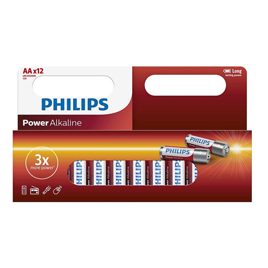 Philips LR6P12W/10 - 12 db alkáli elem AA POWER ALKALINE 1,5V 2600mAh