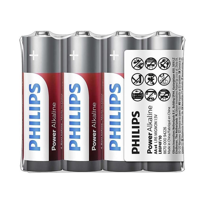 Philips LR6P4F/10 - 4 db alkáli elem AA POWER ALKALINE 1,5V 2600mAh