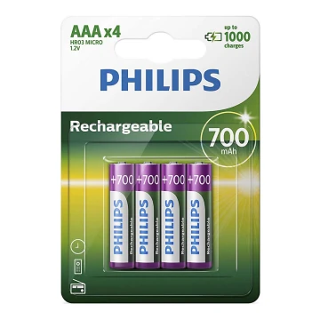 Philips R03B4A70/10 - 4 db tölthető elem AAA MULTILIFE NiMH/1,2V/700 mAh