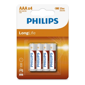 Philips R03L4B/10 - 4 db cink-klorid elem AAA LONGLIFE 1,5V 450mAh