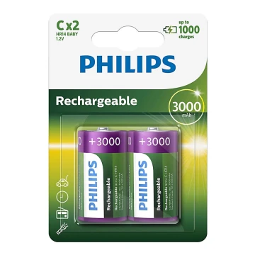 Philips R14B2A300/10 - 2 db tölthető elem C MULTILIFE NiMH/1,2V/3000 mAh