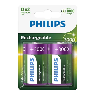 Philips R20B2A300/10 - 2 db tölthető elem D MULTILIFE NiMH/1,2V/3000 mAh