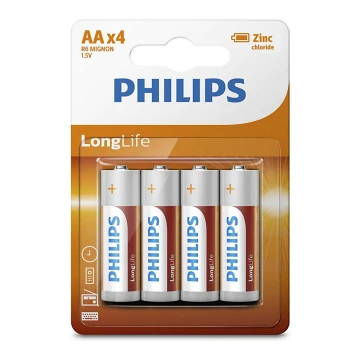 Philips R6L4B/10 - 4 db cink-klorid elem AA LONGLIFE 1,5V 900mAh