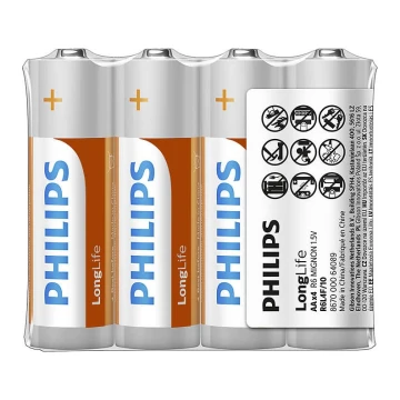 Philips R6L4F/10 - 4 db cink-klorid elem AA LONGLIFE 1,5V 900mAh