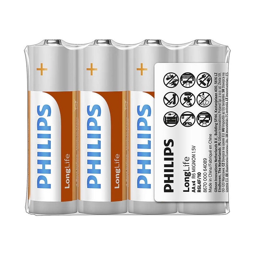 Philips R6L4F/10 - 4 db cink-klorid elem AA LONGLIFE 1,5V 900mAh