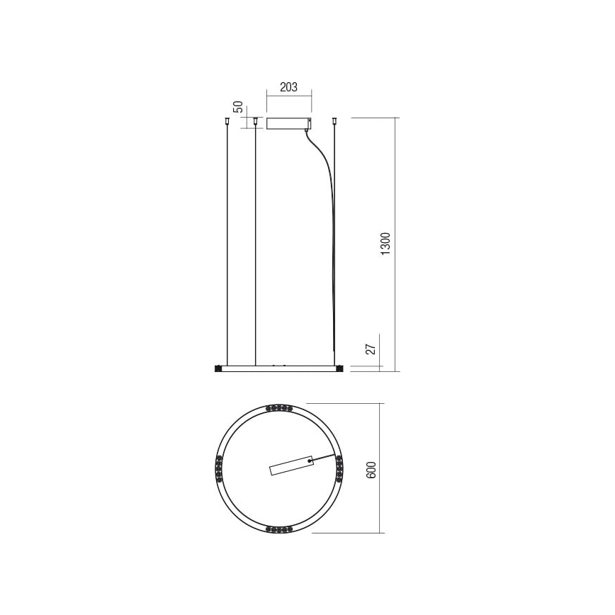 Redo 01-2204 - LED Csillár zsinóron UNION LED/34W/230V 3000K átm. 60 cm fekete