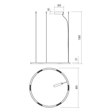 Redo 01-2207 - LED Csillár zsinóron UNION LED/50W/230V 3000K átm. 90 cm fekete