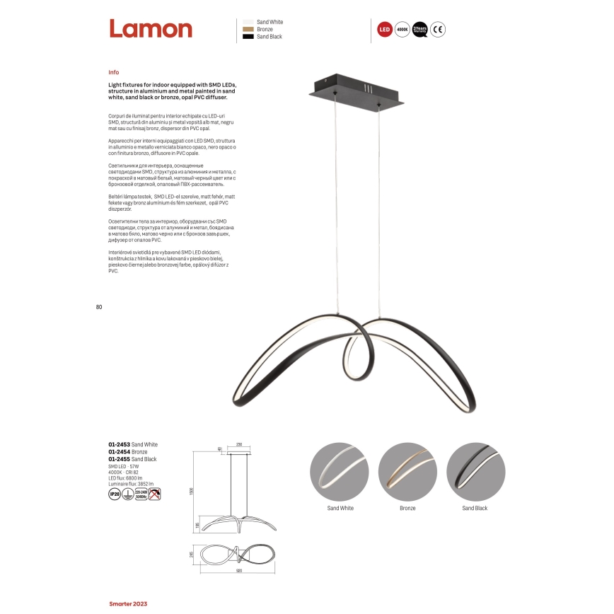 Redo 01-2454 - LED Csillár zsinóron LAMON LED/57W/230V arany