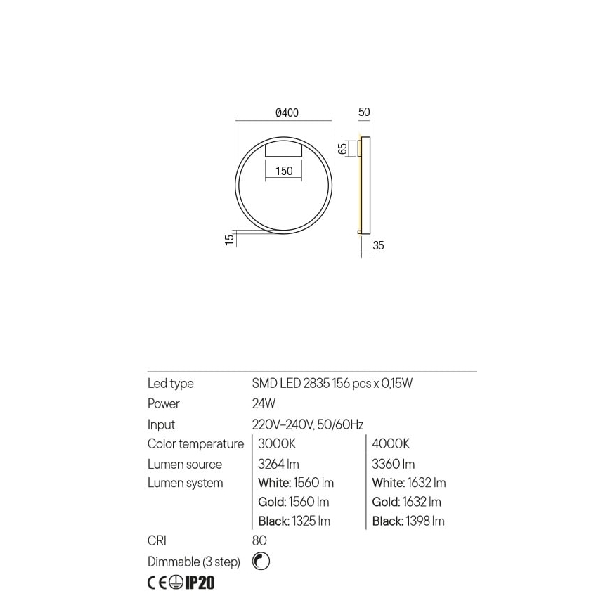 Redo 01-2817 - LED Dimmelhető fali lámpa FEBE LED/24W/230V arany